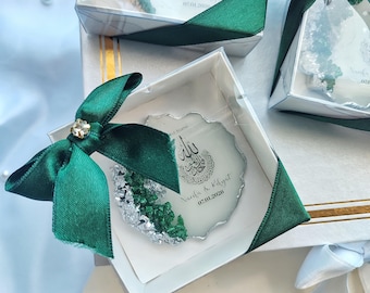 Islamic Wedding Favor Magnet – Emerald Green Resin Keepsake, Personalized Epoxy Magnet, Muslim Nikah Souvenir, Elegant Handmade Gift