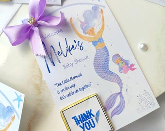 Chocolade bedankje voor babyshower kleine zeemeermin | Gepersonaliseerd bedankcadeau | Under the Sea-feestbedankje voor babyshower voor meisjes