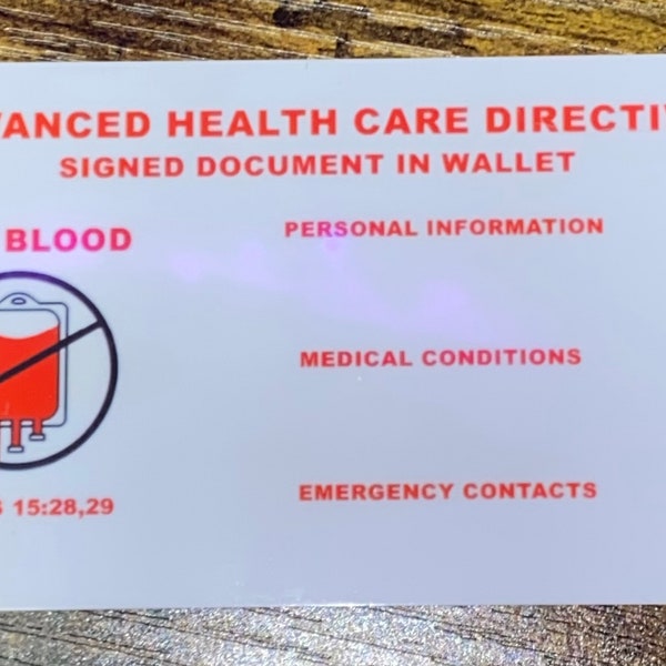 Printable No Blood Card Printable No Blood Card