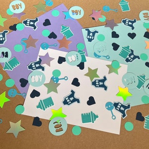 Confeti de ducha de bebé de niño / Adorno de cumpleaños / Género revela decoración brillante brillante / Confeti de fiesta personalizable divertido /