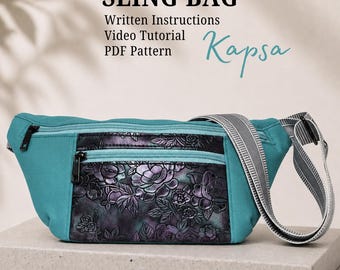Sling Bag, Fanny Pack Schnittmuster PDF, DIY Bauchtasche mit Reißverschlusstaschen, anfängerfreundliche Anleitung