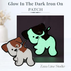 Glow in the Dark Dog Patch Iron On | Luminous Embroidered Applique for Bags, Backpacks
