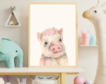 Floral Pig, PRINTABLE Wall Art, Girl Nursery Decor, Baby Room Decor, Nursery Art, DIGITAL DOWNLOAD