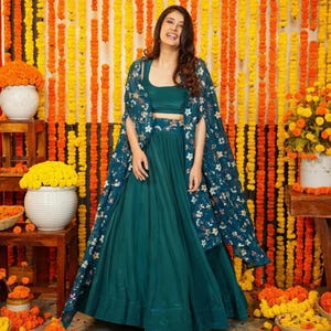 Melody Green Indian Wedding Outfit Jumpsuit Style Indo Western Outfit With Jacket Indian Wedding Partywear Dress Indian Shrug Set