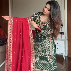 Embroidered Faux Georgette Sharara Set: Pakistani Wedding Partywear