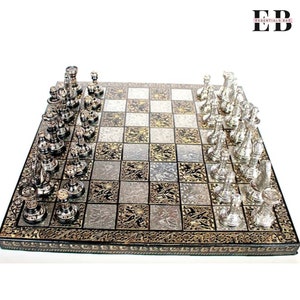 Collectible Luxury Chess Board Set Brass Made Chess Board Set, All Brass Pieces, Premium Chess Set, Luxury Gift for Him, 12&#39;&#39; X 12&#39;&#39; Inches