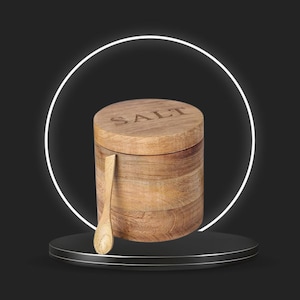 Wooden Salt Box with Small Spoon | Salt Container | Wooden Salt Box |  Air Tight Lid with Magnet Salt Box