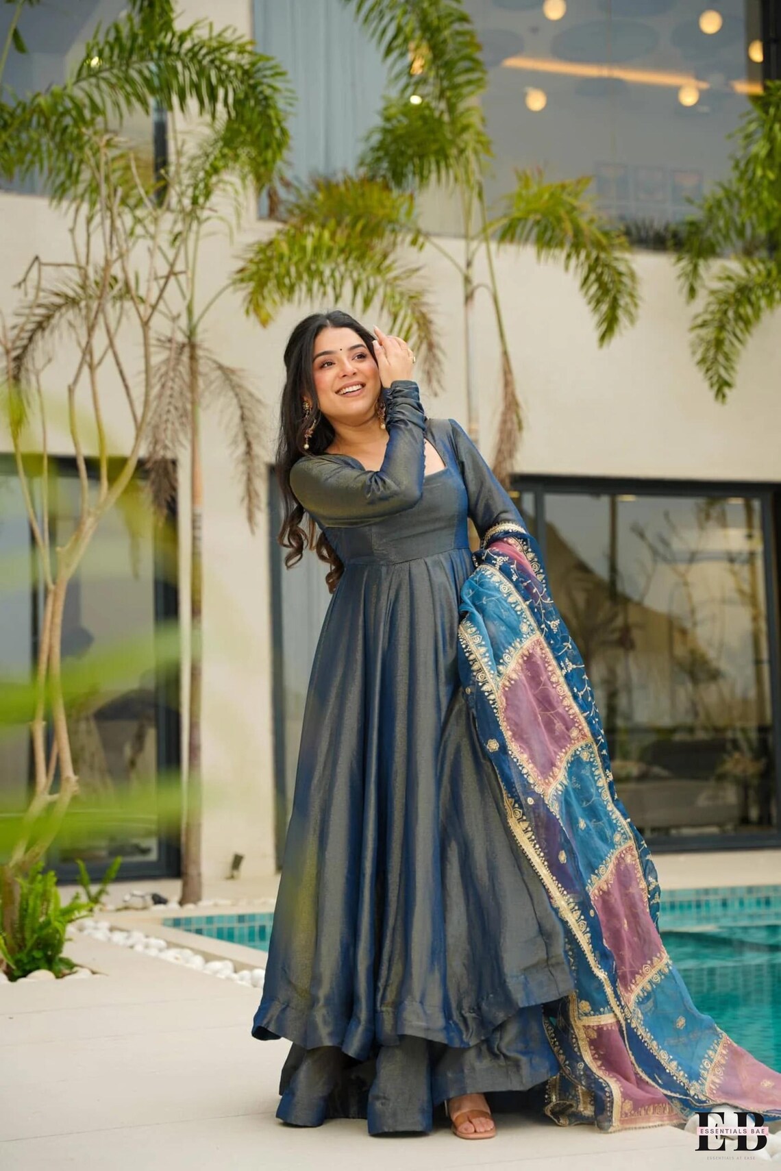 Blue Jacquard A-Line Kurta Set | Regal Designer Indian Occasion Wear main image 1