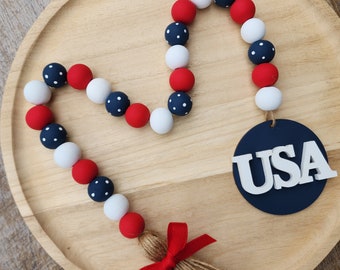 4th of July Wood Bead Garland - Patriotic Tiered Tray Decor
