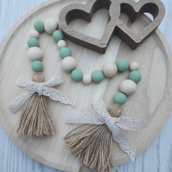 Farmhouse Sage Green Bead Garland | Farmhouse Beads | Gift for Her | Mothers Day Gift | Sage Green Home Decor | Wood Beads | Tiered Tray