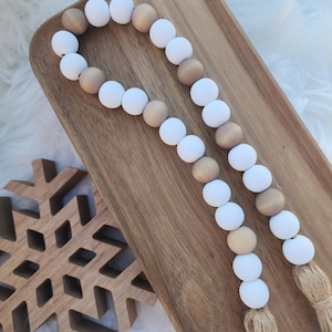 Farmhouse Christmas Decor | Wood Bead Garland | Christmas Tiered Tray | Christmas Mantle