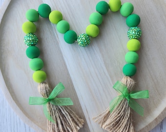 St. Patrick's Day Garland - Tiered Tray Decor - Farmhouse Wood Bead Garland