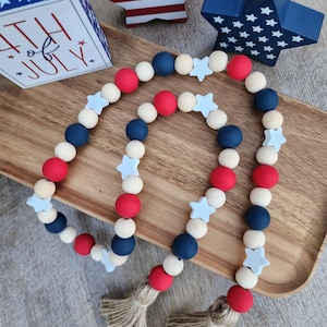 Guirnalda de cuentas del Día de la Independencia - Decoración patriótica para bandejas - Decoración del 4 de julio