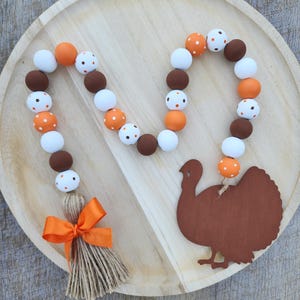 Thanksgiving Turkey Wood Bead Garland | Thanksgiving Tiered Tray Decor | Fall Decor | Thanksgiving Garland Decor | Tiered Tray Garland