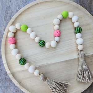 Watermelon Wood Bead Garland - Summer Tray Decor - Tiered Tray Beads