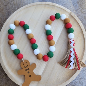 Christmas Gingerbread Decor | Christmas Garland | Gingerbread Tiered Tray Decor | Farmhouse Christmas Wood Bead Garland