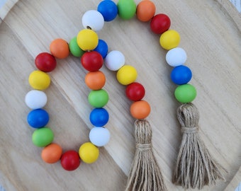 Beach Ball Bead Garland Tiered Tray Beach Ball Wood Bead Beach Ball Theme Wood Bead Garland Summer Tray Beach Ball Party Beach Birthday Beac
