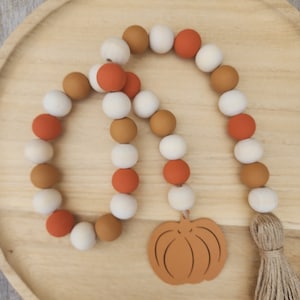 Thanksgiving Wood Bead Garland | Fall Garland | Thanksgiving Decor | Farmhouse Beads | Tiered Tray Decor | Pumpkin Garland | Fall Garland