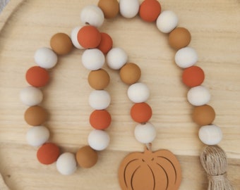 Thanksgiving Wood Bead Garland | Fall Garland | Thanksgiving Decor | Farmhouse Beads | Tiered Tray Decor | Pumpkin Garland | Fall Garland