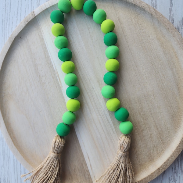 St. Patrick's Day Garland - Tiered Tray Decor - Farmhouse Wood Bead Garland - Spring Decor