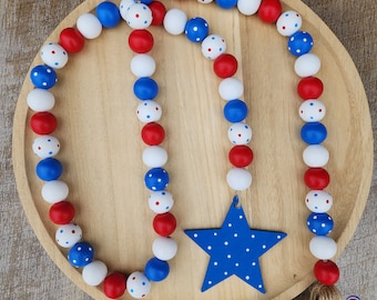 Red White and Blue Tiered Tray Garland 4th of July Patriotic Decor Wood Beads Garland July 4th Tier Tray