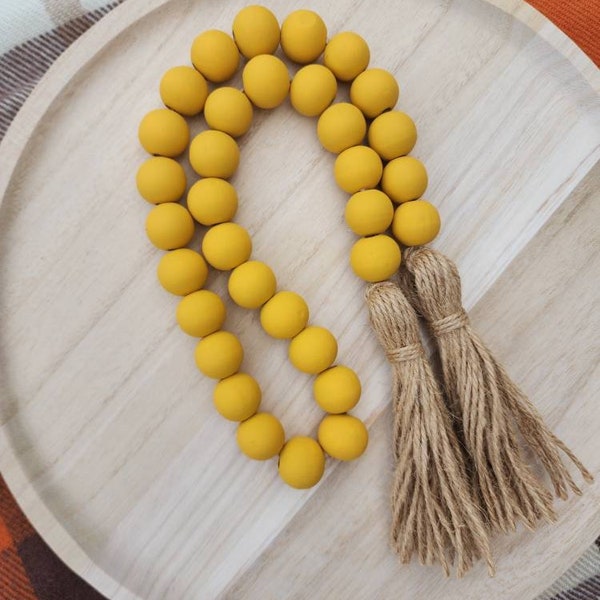 Golden Yellow Wood Bead Garland - Fall Tiered Tray Decor - Farmhouse Garland Decor - Home Decor Gift - Spring and Summer Tiered Tray