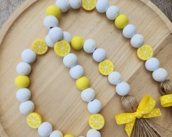 Lemon Bead Garland - Summer Tiered Tray Decor - Farmhouse Wood Beaded Garland