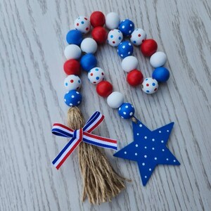 Red White and Blue Tiered Tray Garland 4th of July Patriotic Decor Wood Beads Garland July 4th Tier Tray