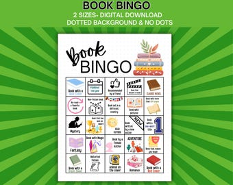Book Bingo Printable, Reading Challenge Tracker, Planner Bingo Game, 2 Sizes A5, 8.5x11, Filled & Blank Versions, Book Lover Printable