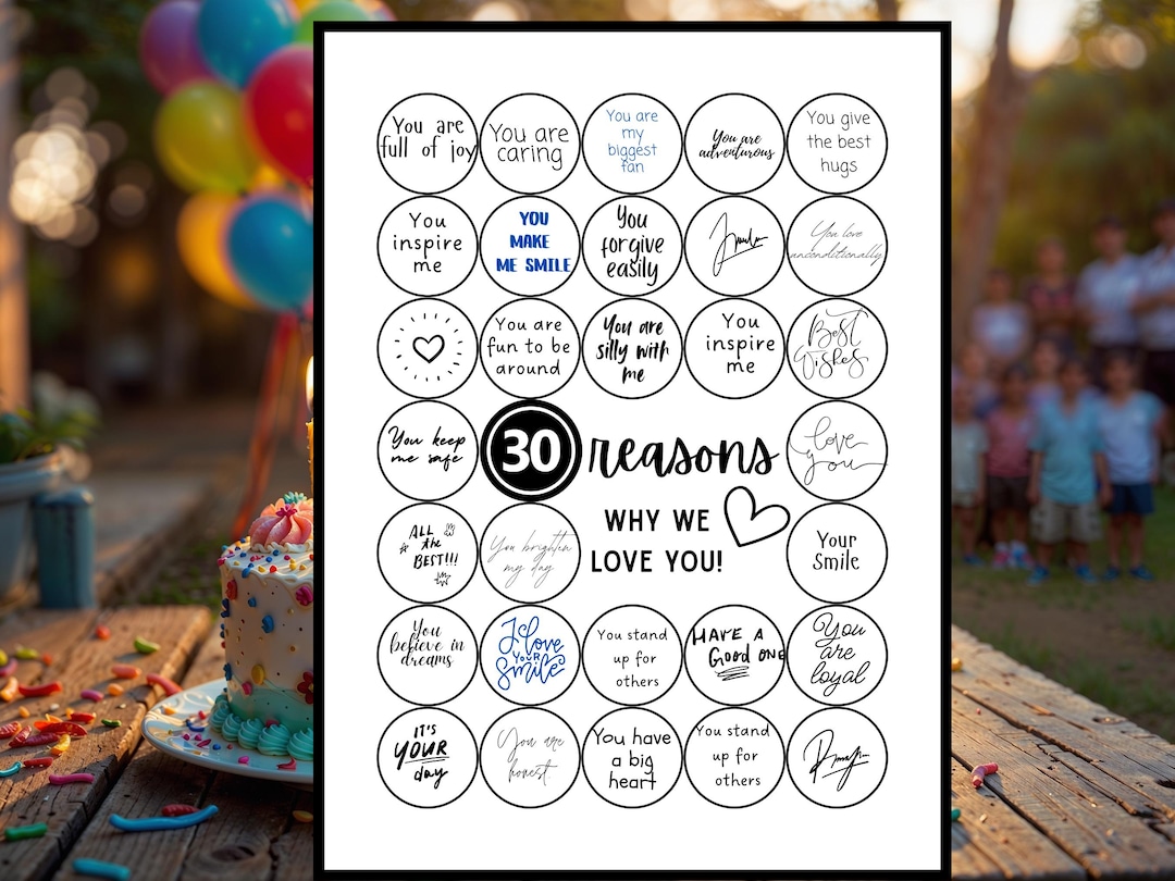 30 Reasons Why We Love You Printable Guestbook Alternative, 30th ...