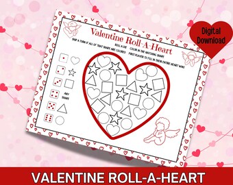 Printable Roll A Heart Valentine’s Game, Fun Valentine’s Day Dice Game, Classroom Party Activity, Family Valentine Game, Instant Download