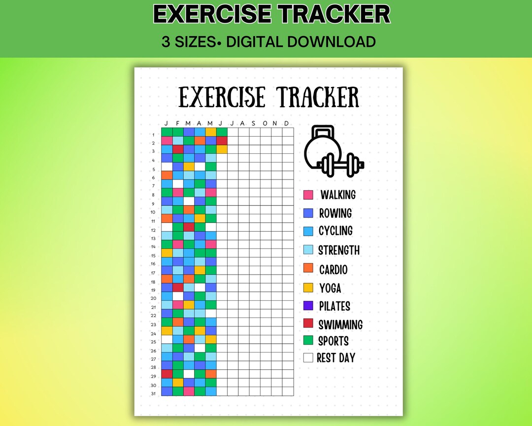 Yearly Exercise Tracker Printable, Track Daily Workouts & Movement ...