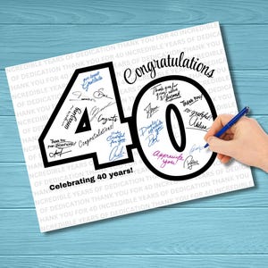 40th Work Anniversary, Celebrating 40 Years of Service, Card Alternative for Employee, Co-Worker, Boss, Pastor, Volunteer, INSTANT DOWNLOAD