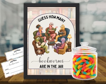Guess How Many Bookworms Book Club Game, Printable Sign & Guess Cards, Bookish Party Activity, Book Lover Gift, Reading Group Game