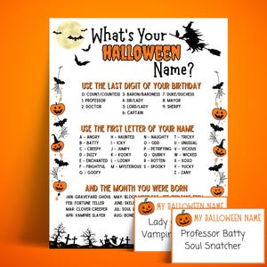 Halloween Name Generator | What’s Your Halloween Name Game Printable | Spooky Party Activity | Halloween Icebreaker | Instant Download