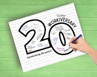 20 Jahre Arbeitsjubiläum Poster, Mitarbeiter Wertschätzung Andenken, Boss oder Coworker Workiversary Geschenk, Büro Party Dekoration für 20 Jahre