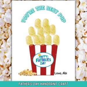 Vatertag Handabdruck Popcorn Fingerabdruck Handwerk, Benutzerdefinierte Handabdruck Kunst, Vatertag digitales Design, Du bist der Beste Pop, Vatertagskarte