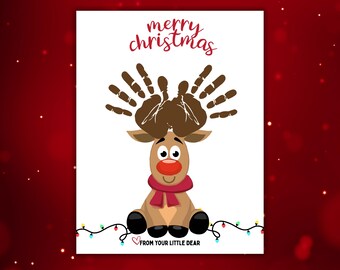 Christmas Reindeer Handprint or Footprint Keepsake Craft, Custom Handprint Art, Printable Holiday Keepsake, Christmas Printable Kids Gift