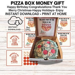 Caixa de presente de pizza com dinheiro para impressão, presentes exclusivos de dinheiro, presente para amantes de pizza, aniversário, parabéns, natal, presentes de dinheiro de boas festas