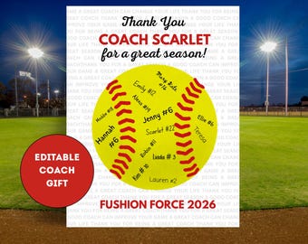 Softball Coach Gift Printable, Editable Canva Template, Coach Appreciation Gift, Custom Team Name, Softball Poster, Thank You Coach Gift
