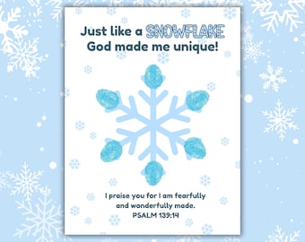Christian Handprint or Thumbprint Keepsake Craft, Custom Handprint, Christian Kids Printable Art, Winter Sunday School Activity Psalm 139:14