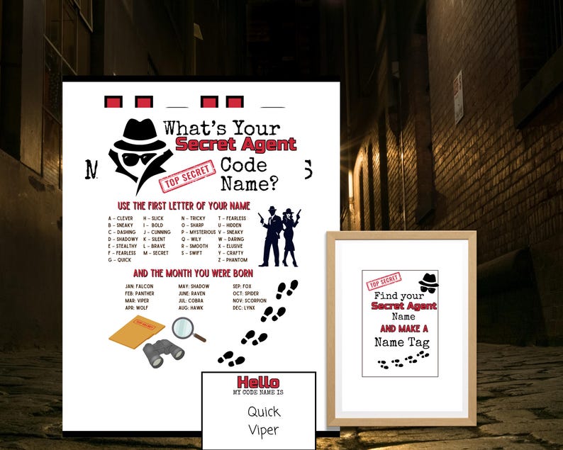 What’s Your Secret Agent Name, What's Your Name Game, Spy Birthday ...
