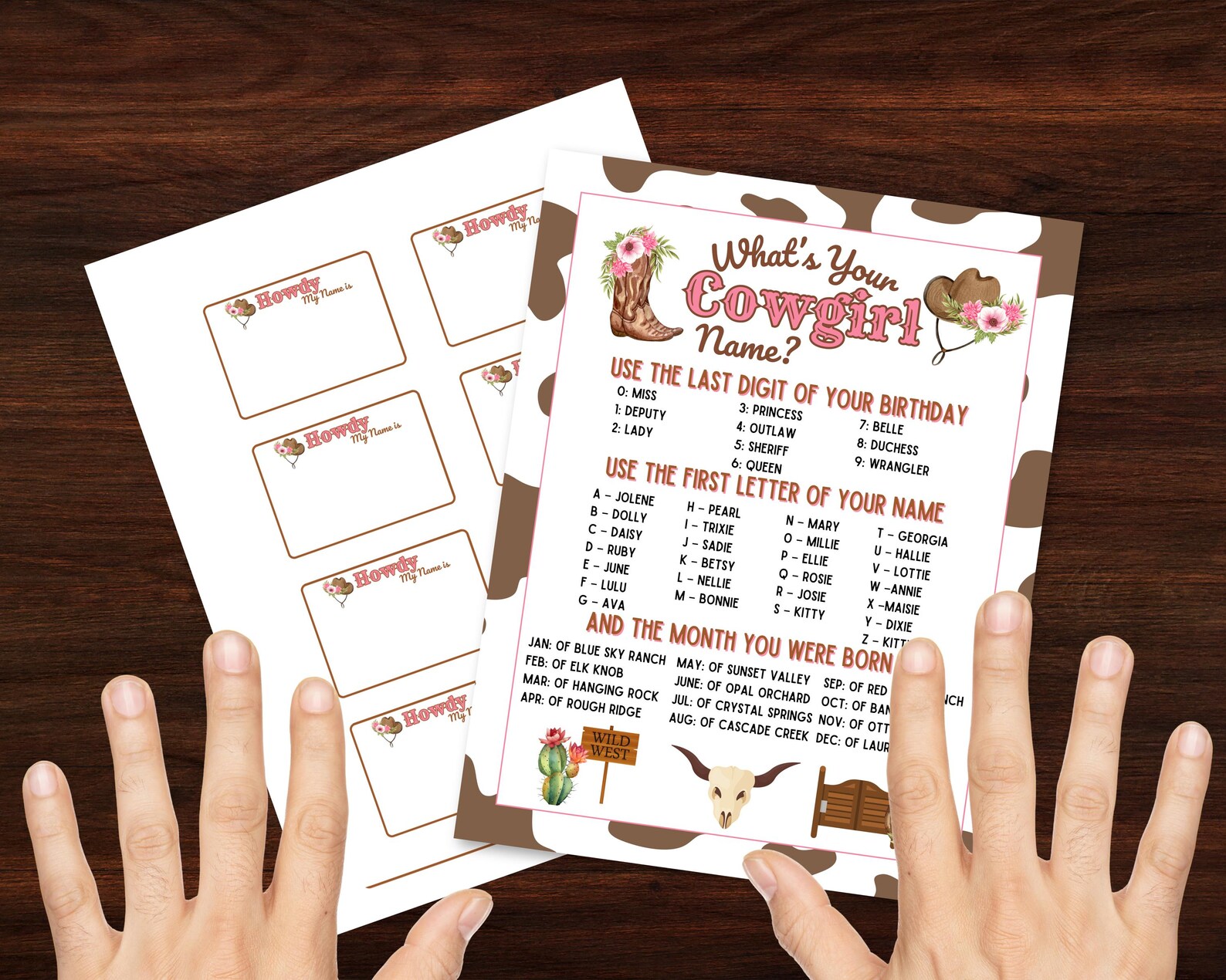 Cowgirl Name Game Printable, Fun Western Game for Kids, Birthday Party ...