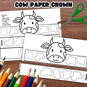 DIY Cow Paper Crown Kit, Indoor Craft for Kids, Printable Cow Headband, Fun Dress-Up Activity for Children