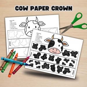 DIY Cow Paper Crown Kit, Indoor Craft for Kids, Printable Cow Headband, Fun Dress-Up Activity for Children