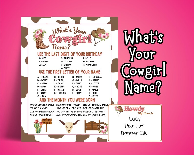 Cowgirl Name Game Printable, Fun Western Game for Kids, Birthday Party ...