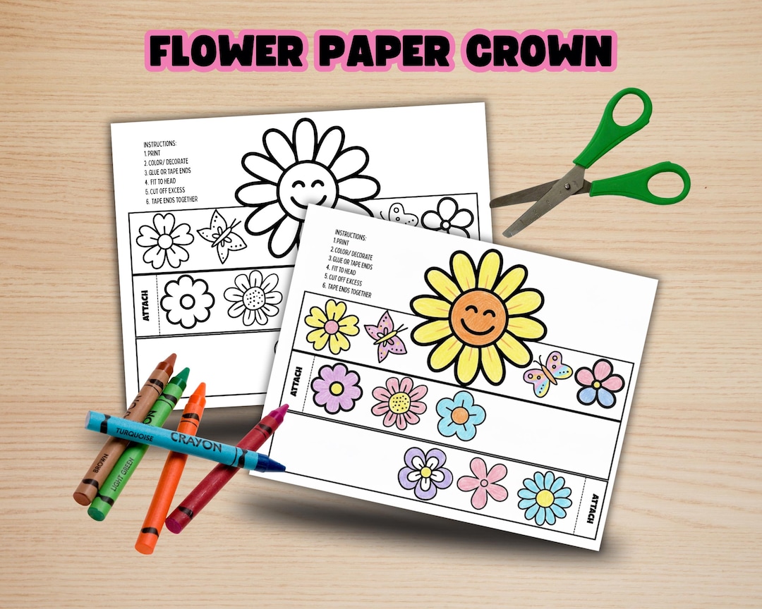DIY Flower Paper Crown Kit, Indoor Craft for Kids, Printable Flower ...