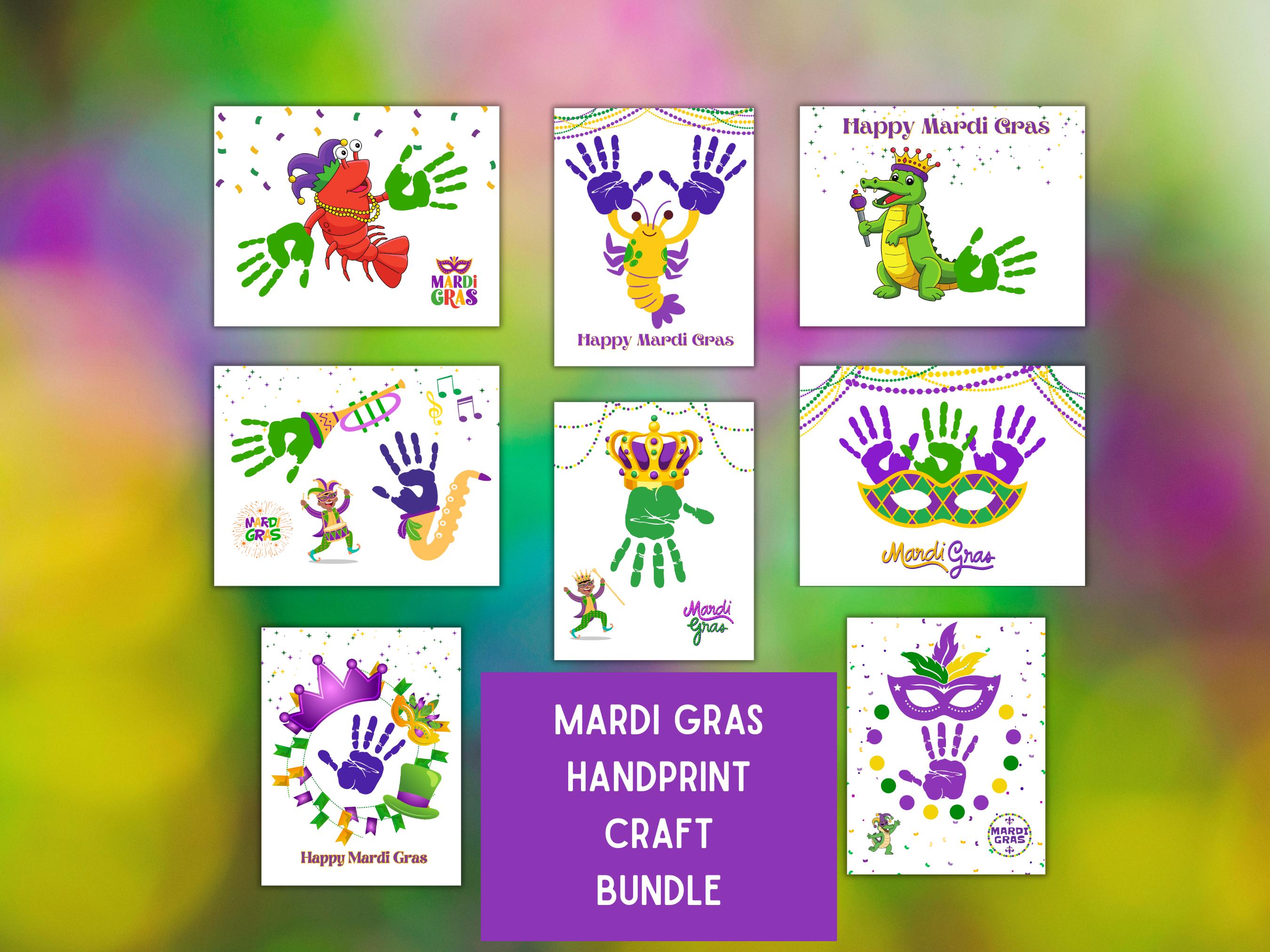 31 Festive Mardi Gras Crafts for Kids 5 Mardi Gras Handprint Craft Bundle, Mardi Gras Handprint Art,…