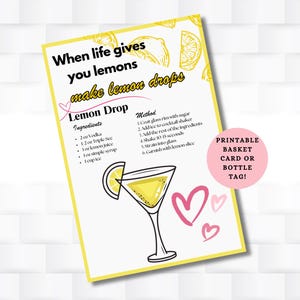 Lemon Drops Encouragement Card - Thoughtful Gift, Basket Essential, Instant Download, Gift Basket Essential, Bottle Tag
