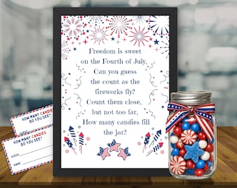 Patriotic Candy Guessing Game Printable, 4th of July Party Game, Sweet Land of Liberty Printable Sign, Independence Day Activity, 250th Game